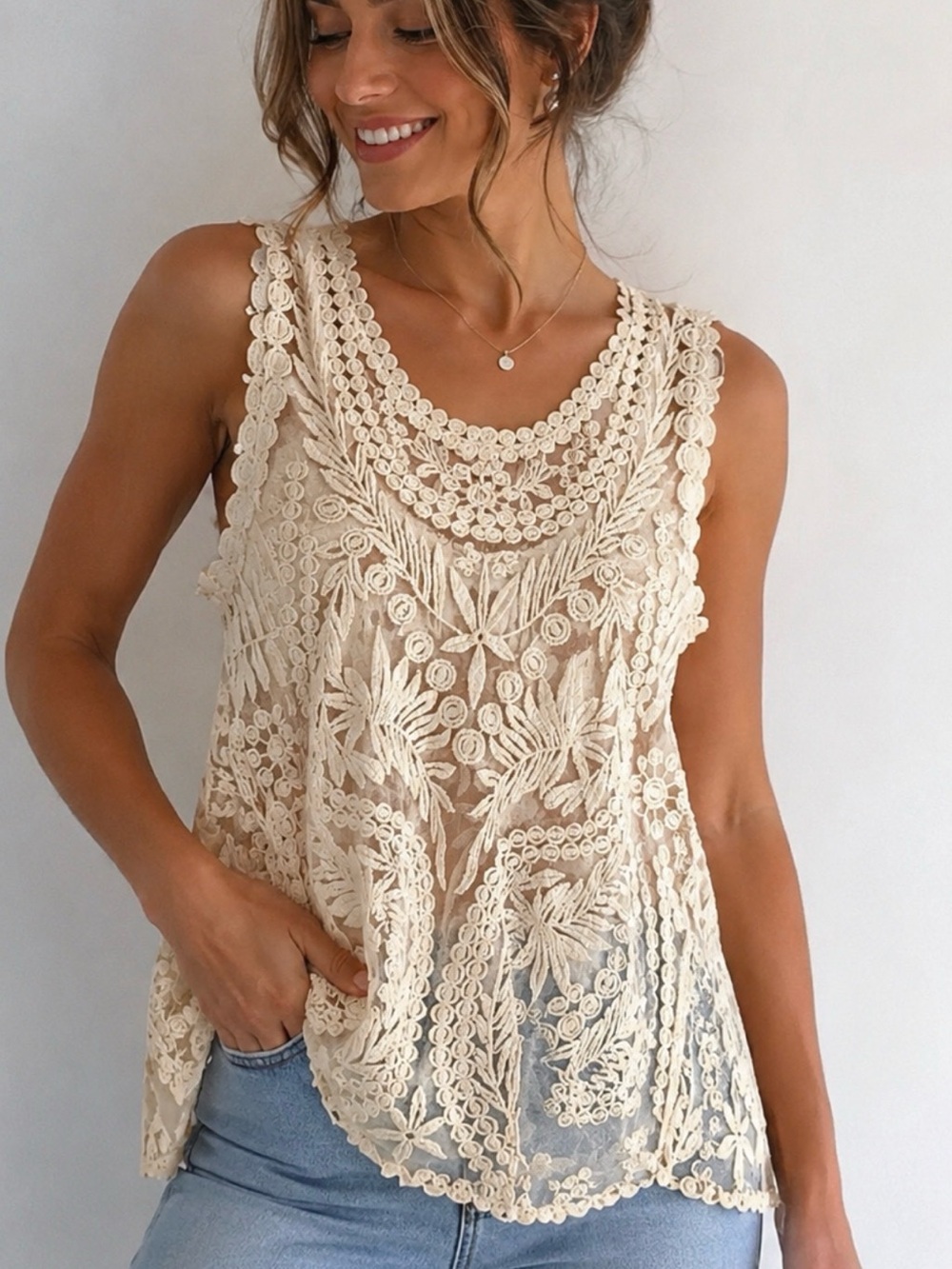 Roommates Cream Crochet Lace Camisole Top